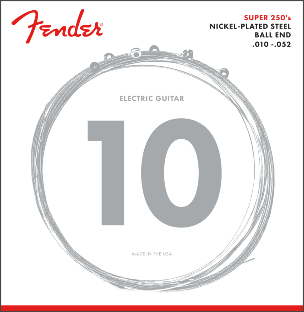 Fender Super 250 Guitar Strings, Nickel Plated Steel, Ball End, 250RH Gauges .010-.052, (6)