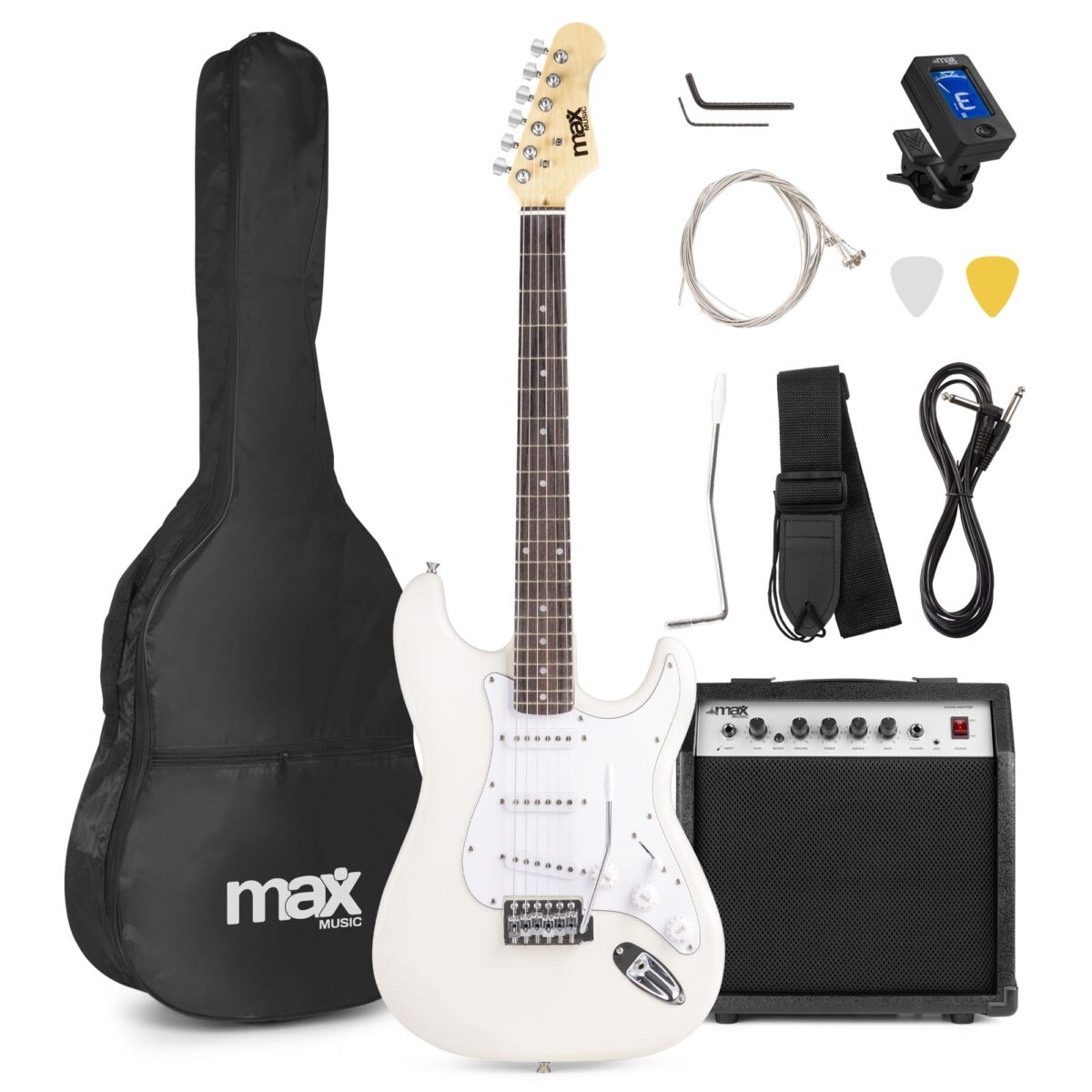 MAX GigKit El Gitarpakke, "Strat", Hvit