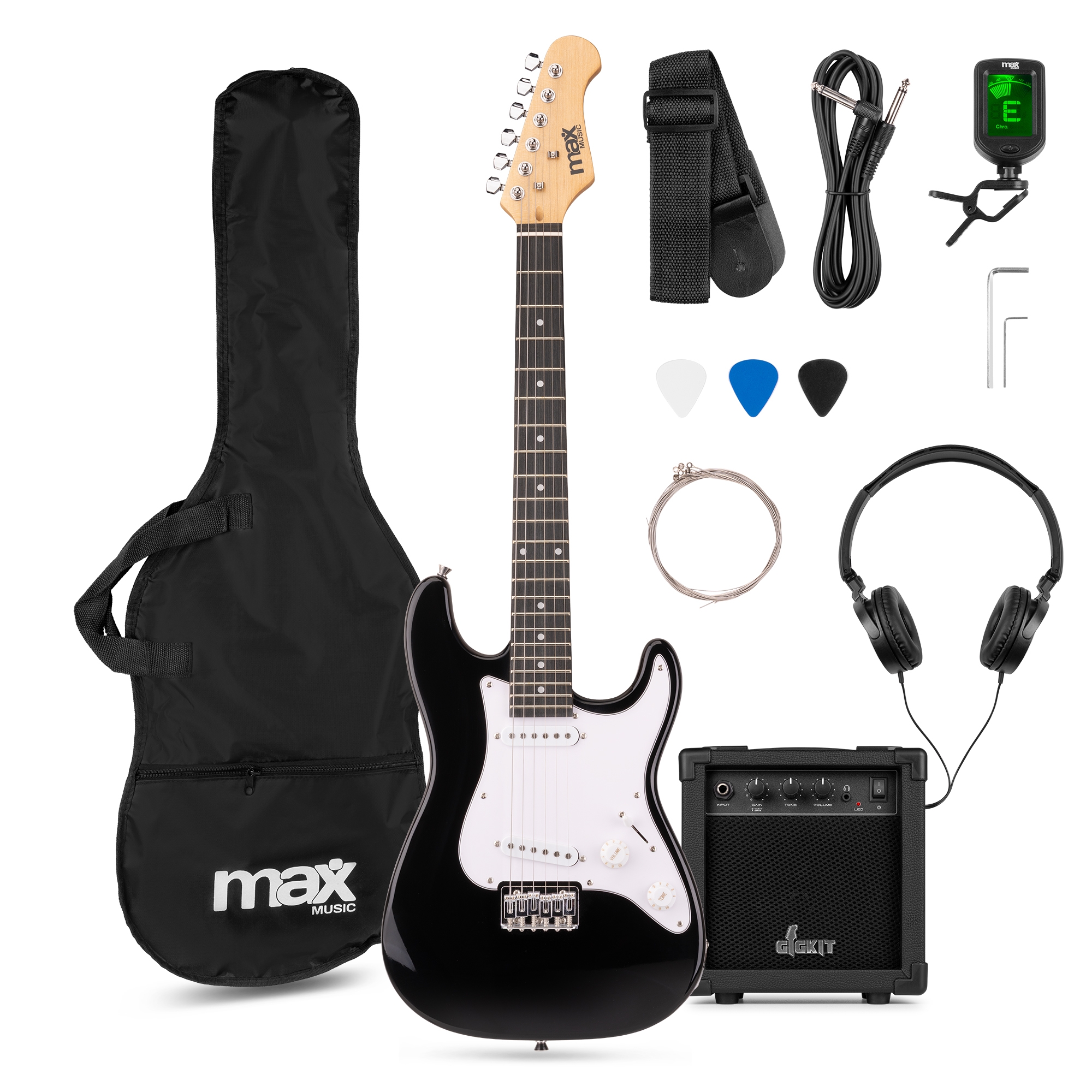MAX GigKit El Gitarpakke Junior "Strat", Sort