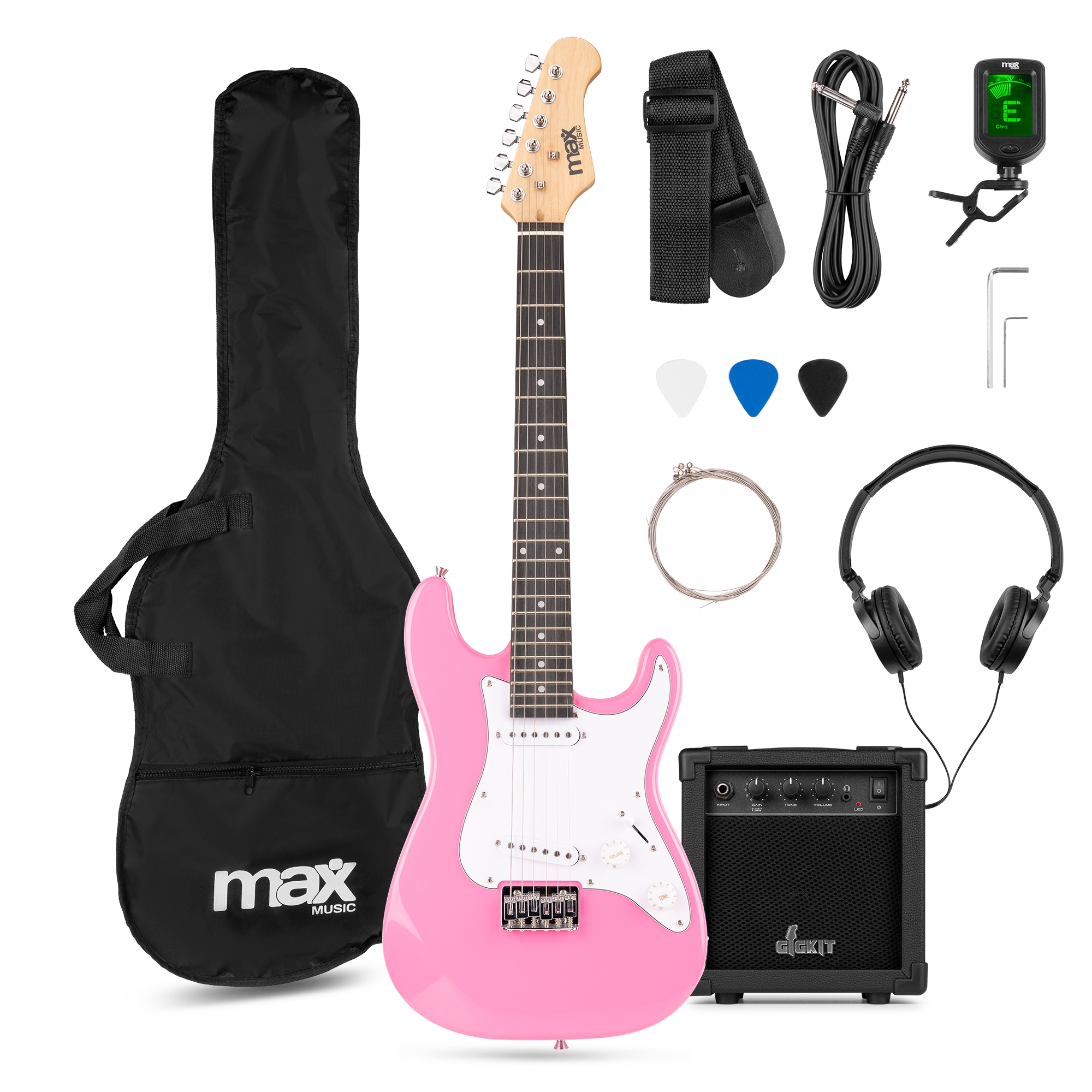 MAX GigKit El Gitarpakke Junior "Strat", Rosa